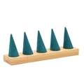 Bamboo ring display stand with five dark green microfiber cone holders on a wood base - Green 5-Finger