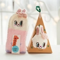 Pink coral fleece Christmas socks with 3D bunny ears in a triangular gift box - Adult (No Gift Box) / Pink Rabbit
