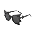 Fashionable gothic bat-wing shaped sunglasses with dark grey round lenses for women - Black Frame Grey Lens