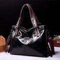 Retro black tote bag with brown leather straps and adjustable shoulder strap - Black