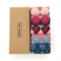 Five-pack of wool blend argyle crew socks for women in a kraft paper gift box set - Double Argyle Style