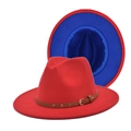 Cappello fedora in lana bicolore rosso e blu con cinturino in pelle e fibbia d'oro - Rosso e Blu Reale