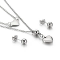 Conjunto de collar multicapa minimalista plateado con colgantes de corazón y pendientes - Color Acero (KS135772-Z)