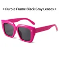 Oversized square sunglasses in bright purple frame with dark grey lenses and rivet details - Rose Red Frame Grey Lens