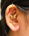 Elegant gold butterfly ear cuff featuring crystal rhinestone and matte finish metal - Butterfly Zirconia Gold Pin Style (8298)