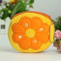 Cute orange fruit plush coin purse with realistic embroidery and a metal ball chain - Orange