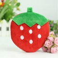 Cute plush strawberry coin purse with embroidery details and convenient metal keychain - Red Strawberry