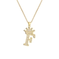 Macro detail of gold-plated crown letter F pendant with micro-set cubic zirconia - Crown Letter F(F)