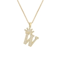Macro shot of gold plated 'W' initial pendant necklace with crown and micro zircons - Crown Letter W(W)