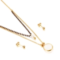 Golden double-layer necklace set with brown beads and white faux pearl earrings - White Faceted Style (KS136434-Z)