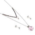 Double-layered silver necklace with pink gemstone pendant and round stud earring set - Pink Style(KS136445-Z)