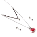 Double-layer silver chain jewelry set with red faceted gemstone and white pearl detail - Wine Red Style(KS136449-Z)