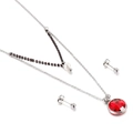 Silver stainless steel jewelry set with double-layered red gemstone and pearl pendant necklace - Dark Red Style(KS136448-Z)