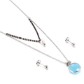 Silver necklace and earring set featuring a blue round pendant and white pearl detail - Dark Blue Style(KS136450-Z)