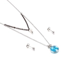 Silver jewelry set with blue gemstone necklace, pearl bead, and sphere stud earrings - Royal Blue Style(KS136451-Z)