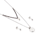 Silver double-layer necklace and ball stud earrings set with crystal pendant and pearl - White Clear Style(KS136455-Z)