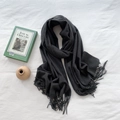 Deep grey cashmere-feel winter scarf with tassels, soft solid color wrap for women - Dark Gray