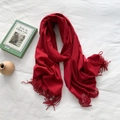 Soft cashmere-like red winter scarf with fringe details and elegant solid color design - Burgundy