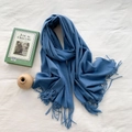 Soft blue cashmere-feel winter scarf with elegant tassel details and warm thick texture - Denim Blue