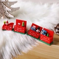 Red and green wooden Christmas train set with Santa figures on white plush snow background - Sleigh 4-Section Train / Red
