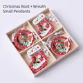 Christmas wooden stocking and wreath hanging ornaments in a grid storage box - Christmas Boot and Wreath Ornaments