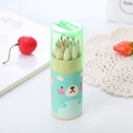 Set de 12 crayons de couleur en tube ours vert avec taille-crayon pour enfant - 12 Couleurs Tube-Vert / Ours Vert