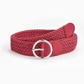 Ceinture tressée rouge pour femme avec boucle ronde argentée pour jeans et mode décontractée - Rouge