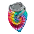 Detail of winter scarf with rainbow tie-dye pattern and soft grey plush lining and buttons - Rainbow Tie-Dye Button Style