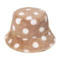 Sombrero de pescador de felpa para invierno con piel sintética marrón y lunares blancos acogedores - Adulto 58CM / Caqui