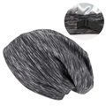 Detail of adjustable sleep cap with grey cotton exterior and silver satin silk lining - Black