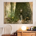3D Wald-Wandteppich mit alter Baumtür für gemütliche Schlafzimmer-Dekorationen - 150x130cm / Verzauberter Märchenwald