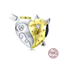 S925 sterling silver heart charm with angel wings and devil horns for charm bracelets - BSC107 Angel and Devil Heart