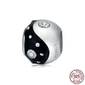 S925 sterling silver Tai Chi charm with black and white enamel and zircon accents - Black & White Yin Yang (BSC192)