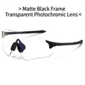 Matte black cycling sunglasses with transparent photochromic lens for sports - Matte Black Frame / Clear To Gray Photochromic Lens