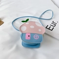 Cute mushroom house mini crossbody bag in sky blue and pink PU leather for kids - Pink