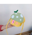 Detail of yellow mushroom house bag with polka dot roof and soft PU shoulder strap - Green