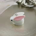 Cute white resin rabbit pendant with pink ears and metal ring for DIY jewelry making - Rabbit