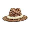 Chapeau Fedora léopard classique avec bande de perles élégante pour mode hivernale - M(56-58cm) / Chameau