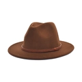 Classic coffee brown wool fedora hat with woven leather band for men and women - M (56-58cm) / Coffee