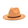 Classic camel wool jazz fedora with deep brown woven band for autumn winter outdoor travel - M (56-58cm) / Camel