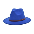 Close-up of royal blue wool jazz fedora hat with a brown woven decorative band detail - M (56-58cm) / Sapphire Blue