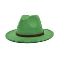 Detailed close-up of green fedora hat featuring a brown textured decorative band - M (56-58cm) / Grass Green