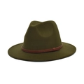 Detail view of military green wool jazz hat with a brown leather decorative band - M (56-58cm) / Army Green