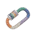 Macro view of a silver safety pin clasp pavé-set with vibrant multi-color gemstones - Silver Colorful Zirconia