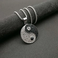 Hip Hop Tai Chi Yin Yang pendant necklace with black white crystals in gold plating - Silver Color Single Pendant