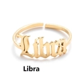 Detailed close-up of golden Libra constellation zodiac letter ring with adjustable band - Libra