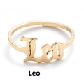 Adjustable golden stainless steel Leo zodiac ring with vintage Old English lettering - Leo