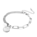 Bracelet argenté à chaînes multiples avec pendentif pièce Elizabeth et perles blanches - Couleur Argent (KB139516-Z)