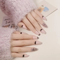 Faux ongles amande longs roses avec pointes French noires et motifs zébrés élégants - Motif Zèbre Rose Noir (JP928)