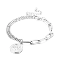 Zilveren levensboom hanger aan asymmetrische roestvrijstalen geschakelde armband - Gesplitste Ketting Levensboom Hanger Stijl(KB139518-Z) / Zilver
